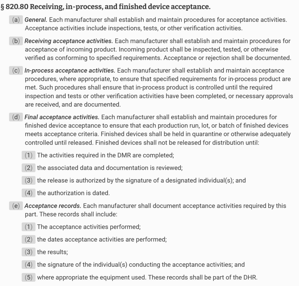 21 CFR 820.80 1024x981 Inspection Results: Understanding FDA Requirements