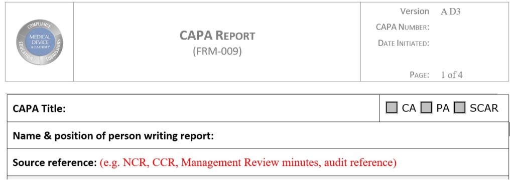 CAPA Form 1024x362 CAPA Form   15 tips to avoid CAPA failure