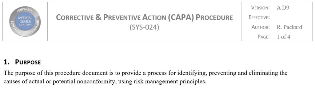 CAPA SOP 1024x288 7 Steps to Writing a CAPA Procedure Compliant with ISO 13485:2016
