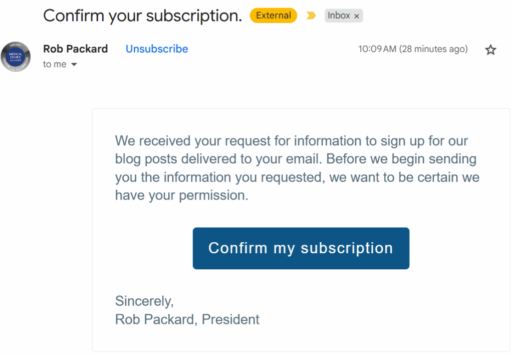 Confirmation Email for Blog Feed Subscription 1024x708 Blog feed subscription