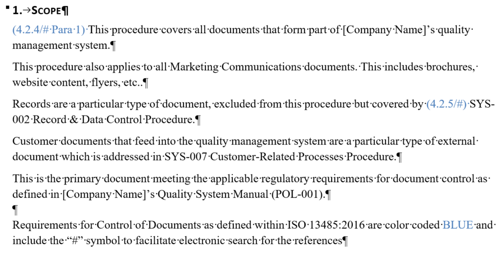 Example of Cluase Cross references in quality system procedures 1024x517 Nine easy ways to organize and improve quality system procedures