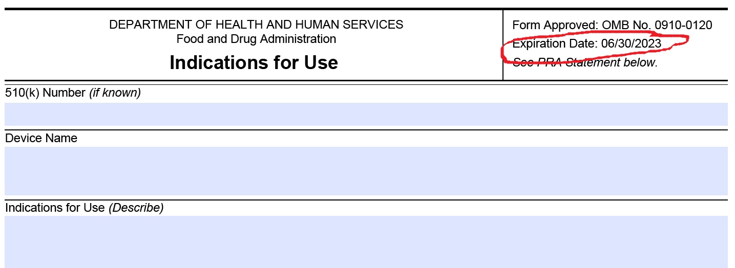 FDA Form 3881 screen capture How to find updated FDA forms for a 510k