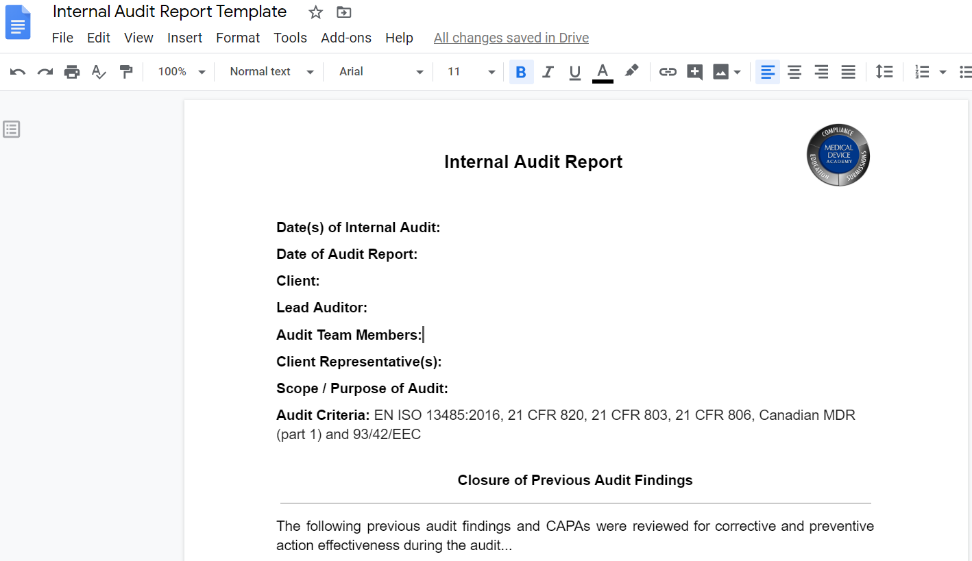 Opening Report