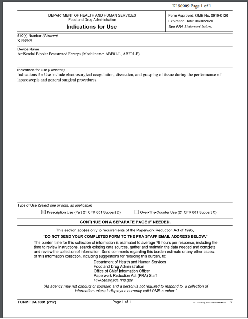 K190909 FDA Form 3881 798x1024 Regulatory pathway analysis  a case study