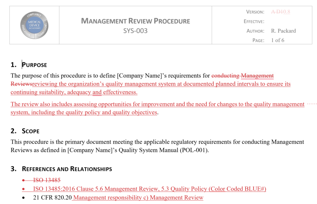 Procedure Review and Approval - Management Review SOP