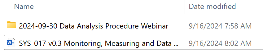 Screen Capture of Dropbox Folder 1 Data Analysis Procedure (SYS 017)