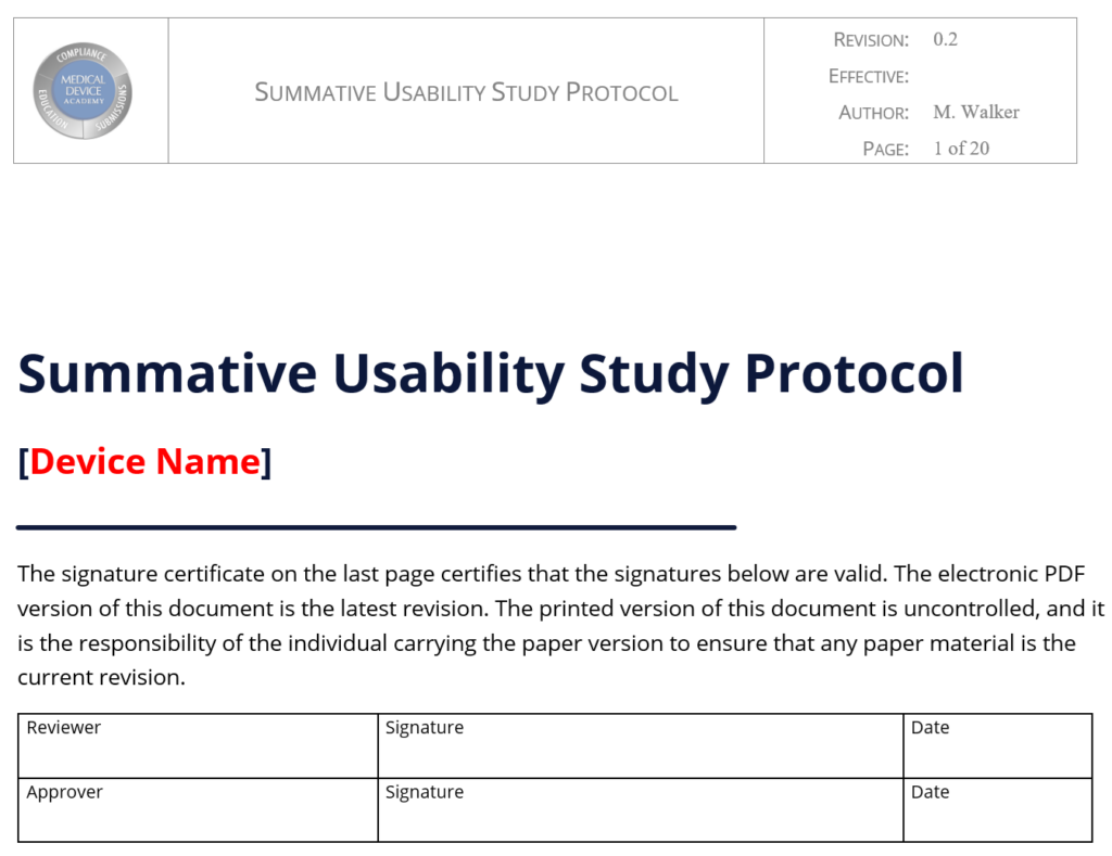 Screen capture of Summative Protocol Template 1024x789 Software as a medical device (SaMD)