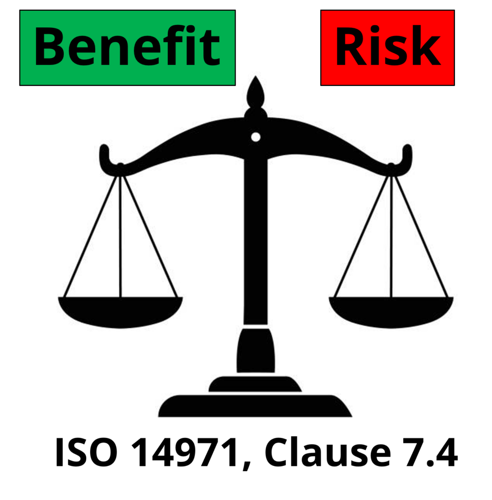 benefit risk analsyis with scales 1009x1024 Benefit Risk Analysis   ISO 14971:2019, Clause 7.4