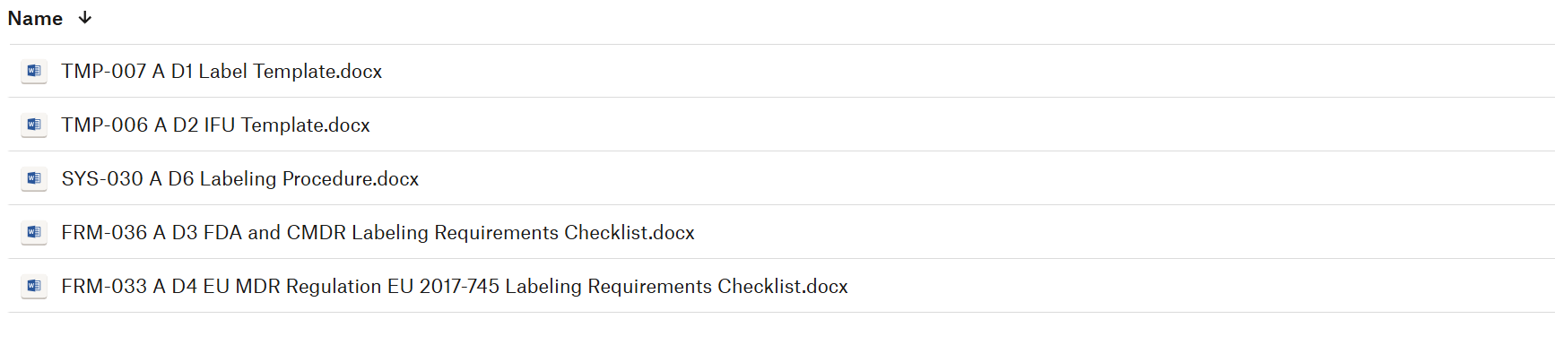 contents of SYS 030 Labeling Procedure (SYS 030)