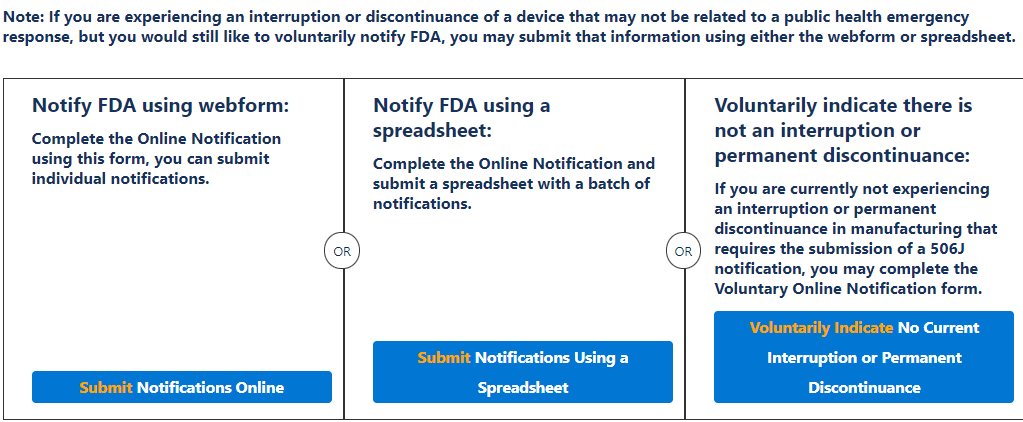 fda 506j webform screenshot Medical Device Shortage Reporting