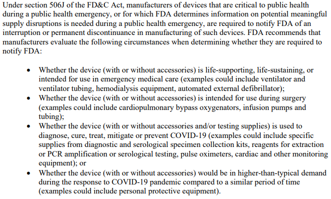 fda guidance criteria for 506j critical devices Medical Device Shortage Reporting